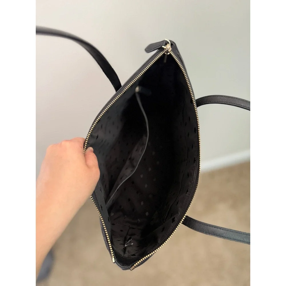 Kate Spade Tote Bag Shimmy Glitter Black Women Saffiano Leather Zip Shoulder Bag